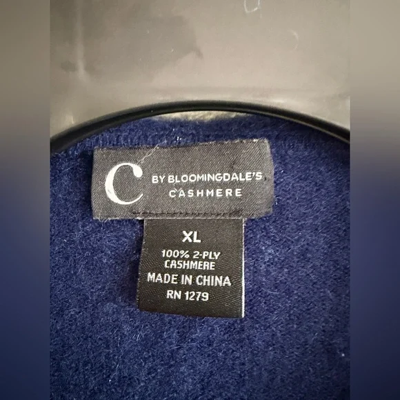 C by Bloomingdale's Cashmere Navy Zip-Up Sweater - XL - Picture 2 of 4